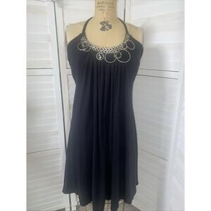 y2k Baby Phat Halter Mini Black Short Dress Backless Silver Chainmail Sz Medium